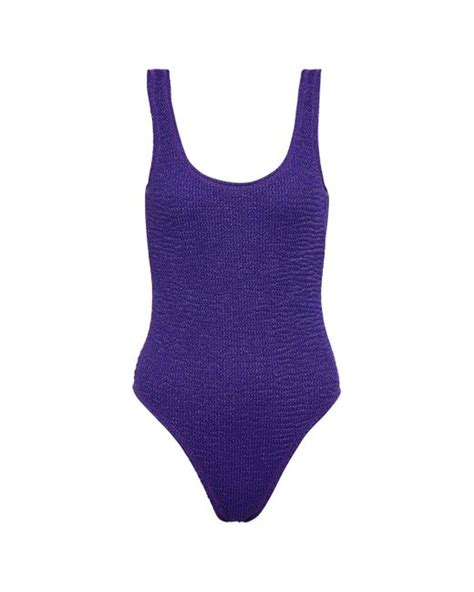 Bottega Veneta Synthetic Metallic Swimsuit In Purple Lyst Uk