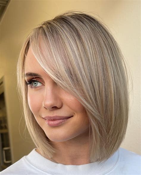 Soft Bob With Delicate Side Bangs Large Forehead Hairstyles Haircut
