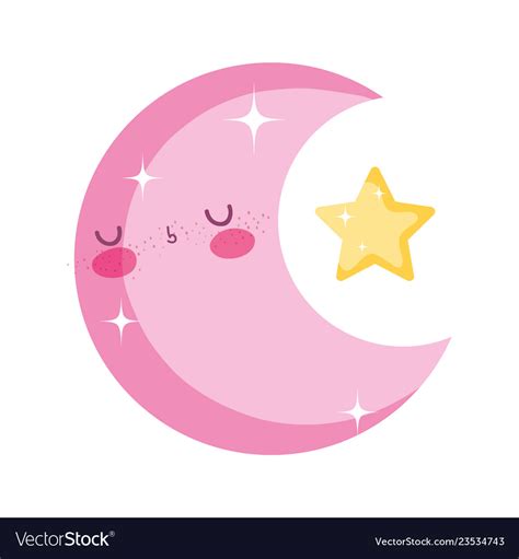 Cute Moon Kawaii Character Royalty Free Vector Image