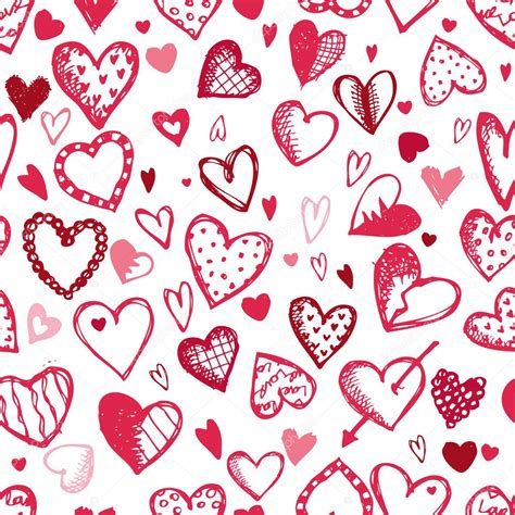 Seamless Pattern With Valentine Hearts Sketch Drawing For