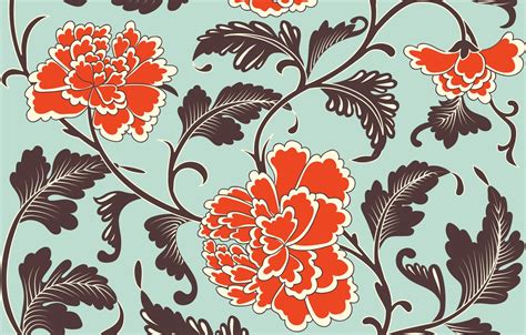 Wallpaper Flowers Orange Grey Background Pattern Texture Chinese