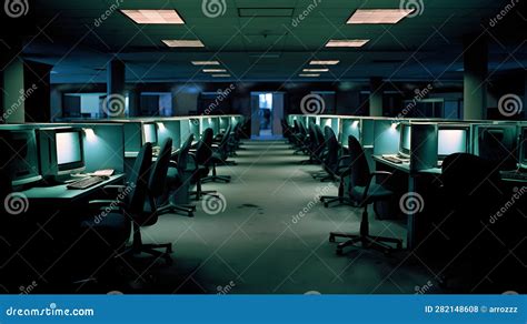 Enigmatic Nocturnal Setting: Interior of an Office Room in a Modern