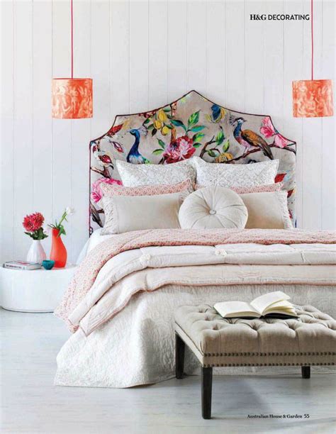 Upholstered Floral Fabric Headboard In A Romantic Style Room