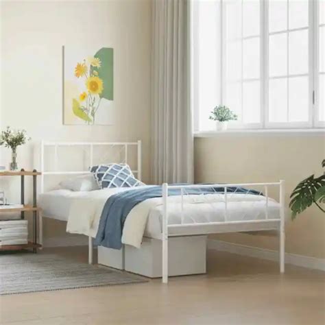 Metal Bed Frame With Headboard And Footboard White X Cm Vidaxl Picclick Uk