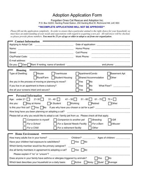 Printable Cat Adoption Forms Printable Forms Free Online