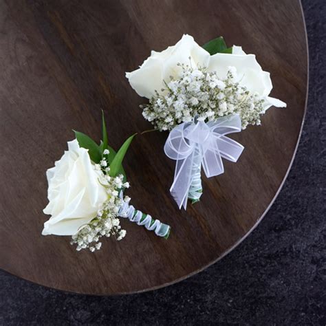 Classic White Rose Boutonniere And Corsage Fiftyflowers