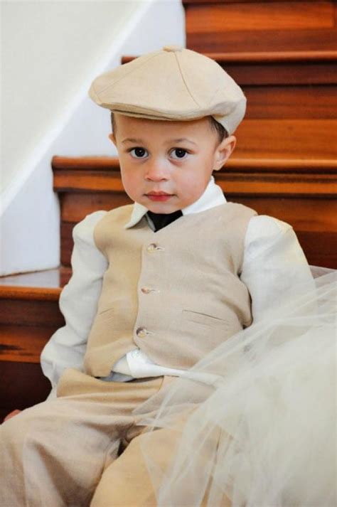 Linen Hat Pants And Vest Ring Bearer Baptism Baby Boy Suit Birthday