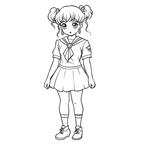 Ein Animiertes Mädchen In Einer Uniform Malvorlagen Umriss Skizze