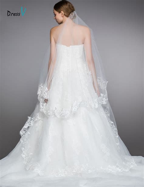 Dressv Lace 3 Meters Long Wedding Veil Ivory Lace Appliques Soft