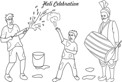 Holi Celebrations Coloring Printable Page For Kids