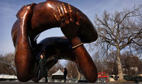 Statue Honoring Martin Luther King Jr And Corretta Scott King Leaves