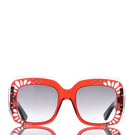 gucci acetate crystals web square frame gg3862 s sunglasses red 337564