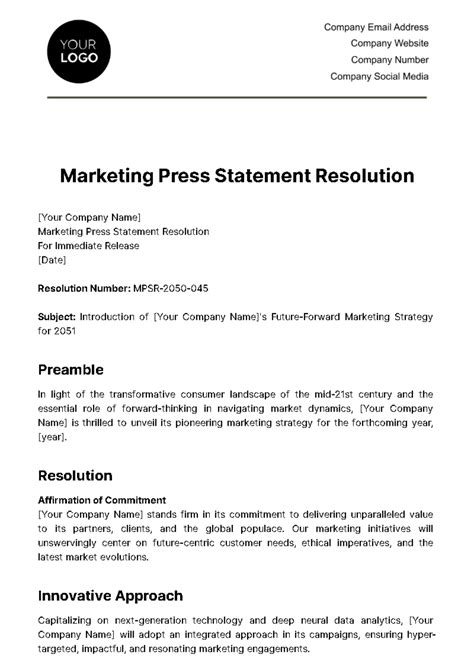 Free Marketing Press Statement Resolution Template Edit Online