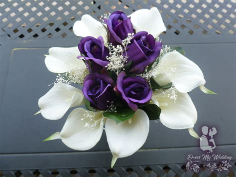 Dress My Wedding Real Touch Calla Lily And Silk Purple Rose Bouquet