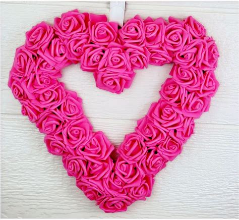 Bright Pink Rose Heart Wreath Spring Wreath Wedding Wreath Etsy