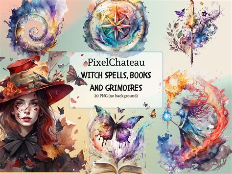 Witch Spells Books Grimoires Clipart Bundle Watercolor Witch Etsy Sweden