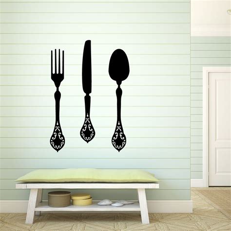 fork knife and spoon elegant vinyl designs kitchen or dining room wall decals for home or