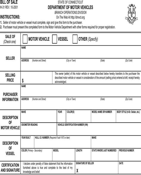Download Bill Of Sale Department Of Motor Vehicles For Free Formtemplate