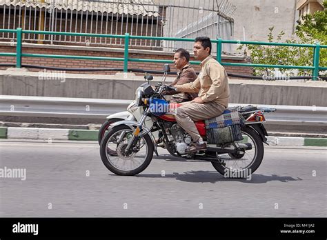 Tehran Iran April 28 2017 Two Motorcyclists Without Helmets Ride