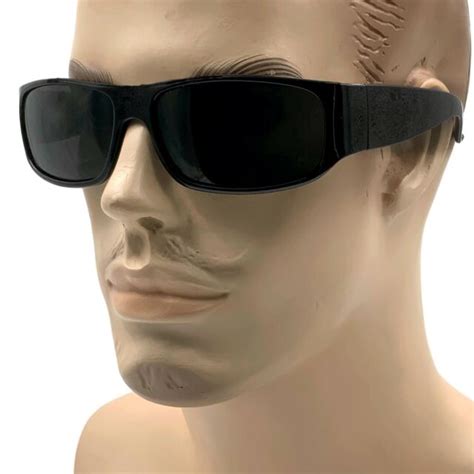 Black Gloss Matte Biker Wrap Around Shades Chopper Sunglasses Dark Lens Gangster Ebay