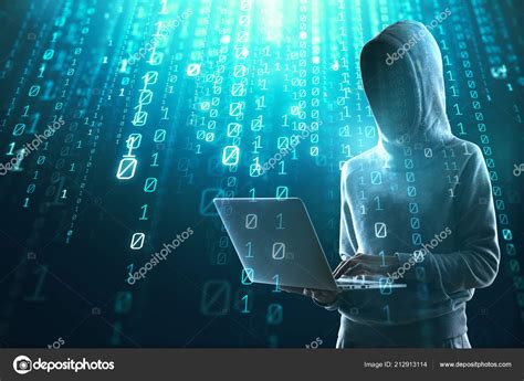 Hacker Using Laptop Binary Code Hacking Computing Hack Concept Double