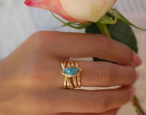 Turquoise RingGold RingStatement Ring Gemstone Ring Copper Etsy