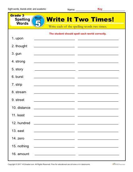 Our spelling practice worksheets provide important spelling practice that's also fun. Third Grade Spelling Words List - Week 5 | K12reader | 3rd ...