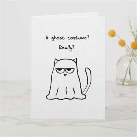 Funny Halloween Angry Cat In A Ghost Costume Card With Images Halloween Funny