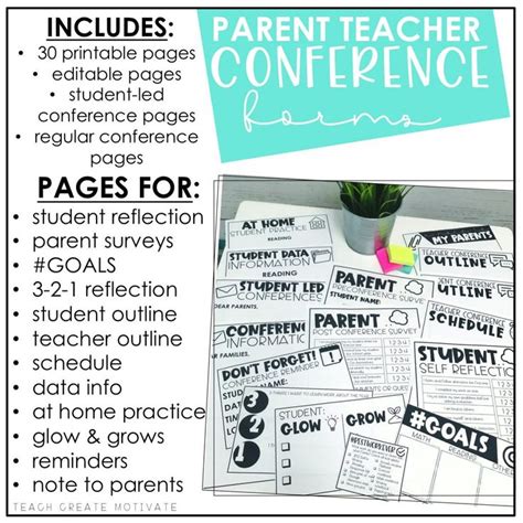Parent Teacher Conference Forms Reminders Editable Student Led