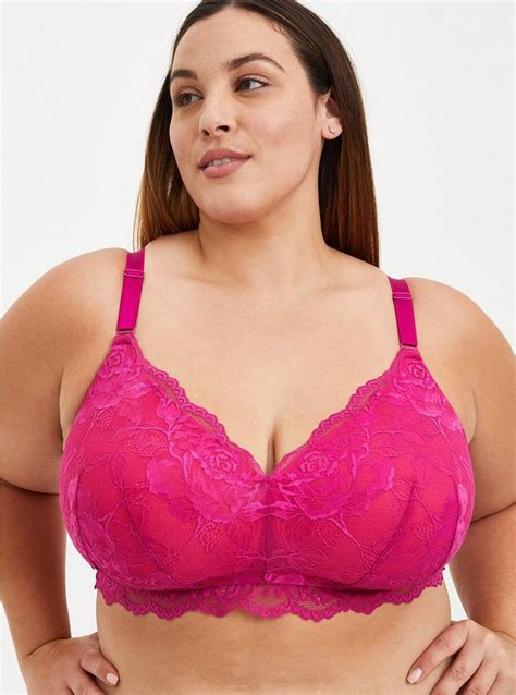 Plus Size Wire Free Lightly Lined Floral Lace Longline 360° Back