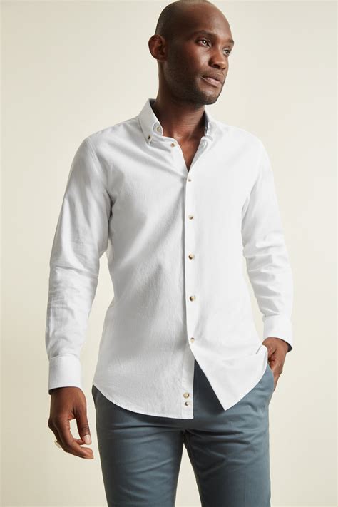 Moss 1851 White Tailored Fit Single Cuff Textured Shirt