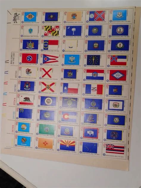 Us Stamp Scott 1633 1682 Bicentennial State Flags Full Sheet50