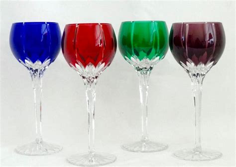 Ajka Castille Albinka Crystal Wine Glasses Color Cut Overlay Wine Hocks