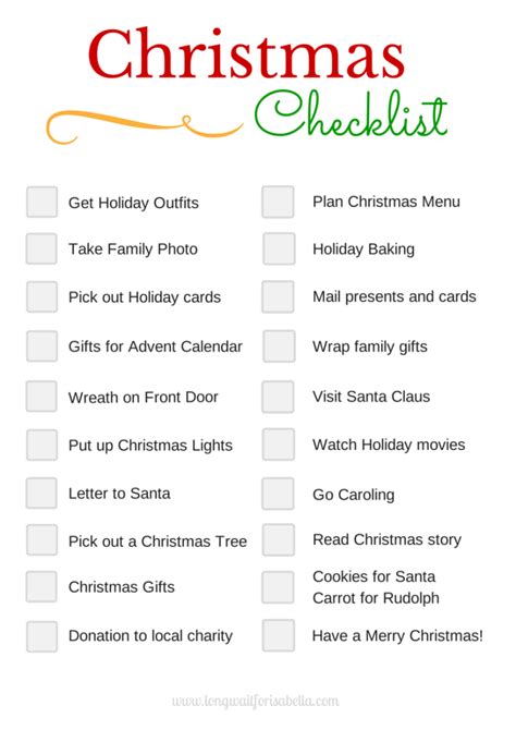 Printable Christmas Checklist Long Wait For Isabella