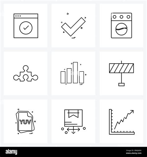 Set Of 9 Simple Line Icons Of Graph Plugin Washing Machine Plug Add