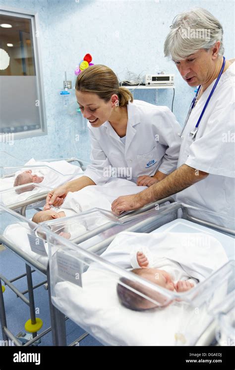 pediatrician  nurse  newborn babies child care unit stock photo