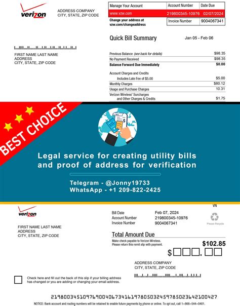 Fake Nevada Verizon utility bill