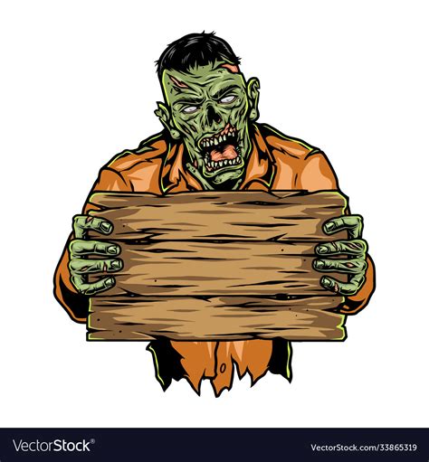 Zombie Holding Blank Wooden Board Royalty Free Vector Image
