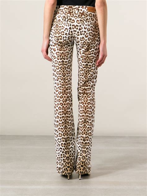 Roberto Cavalli Leopard Print Bootcut Jeans In White Lyst