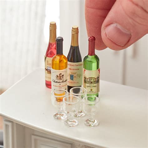 Dollhouse Miniature Wine Bottles With Glasses Food Drink Miniatures