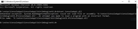 C Dotnet Consoleapp Dll Unhandled Exception System Badimageformatexception Could Not Load