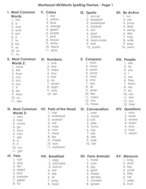 First Grade Spelling Word List