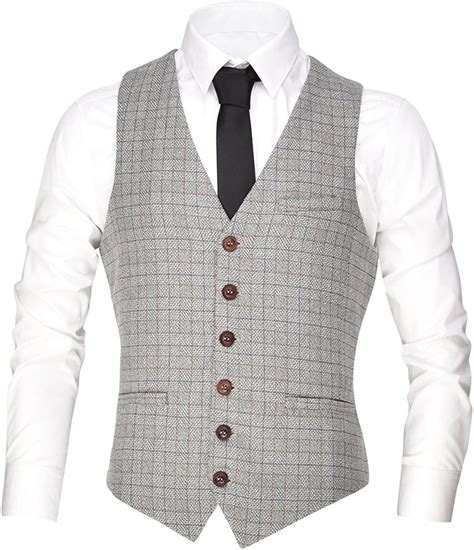 Voboom Men S V Neck Suit Vest Casual Slim Fit Dress Button Vest