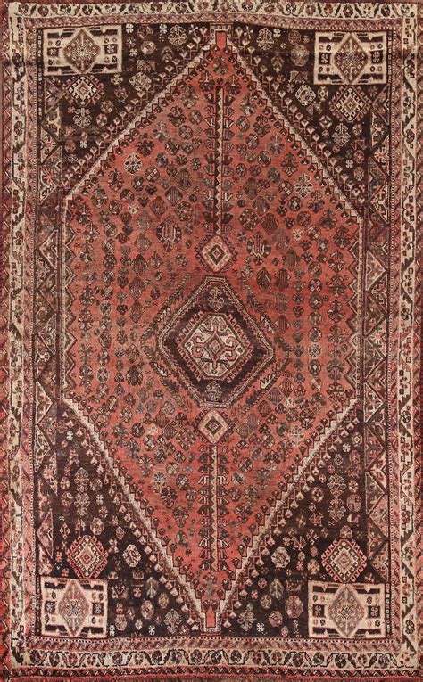 Antique Wool Qashqai Persian Area Rug 5x8