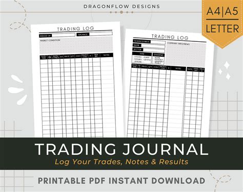 Trading Journal Printable Template Traders Logbook Pdf Download Trade
