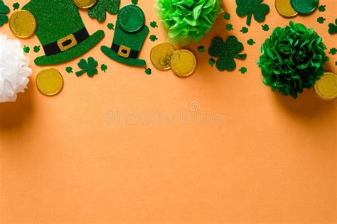 St Patrick Day Background With Leprechauns Hats Shamrock Clover Leaves