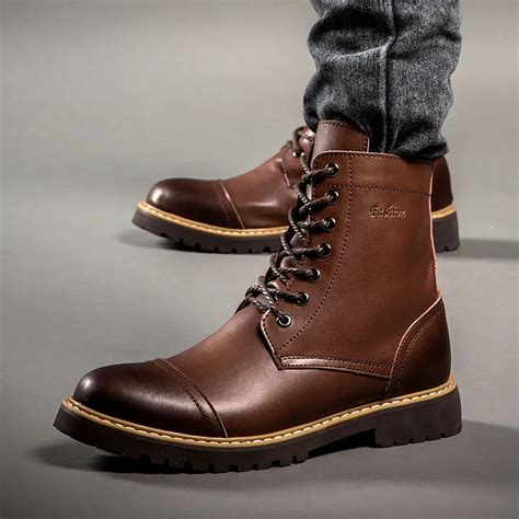 Spring Autumn Retro Men Genuine Leather Work Boots Vintage Real Leather