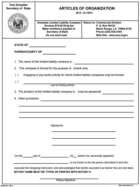 Free Articles Of Organization Form Pdf Template Form Download