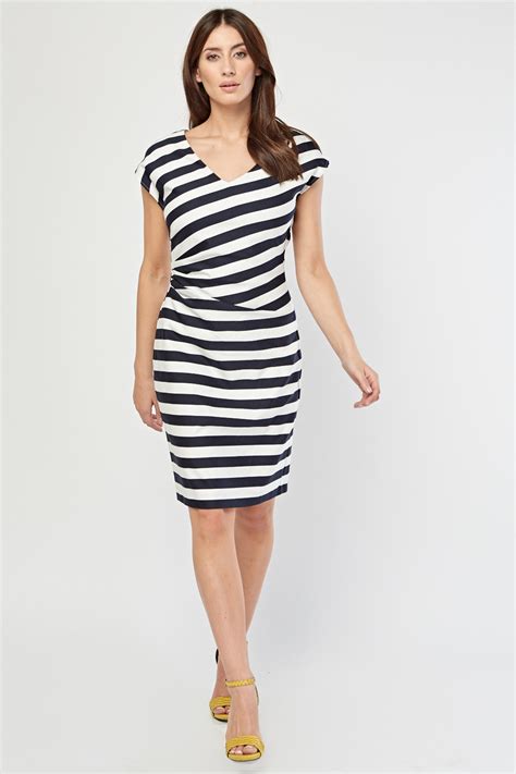 Pleated Side Striped Bodycon Dress Just 7