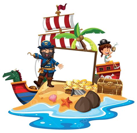 A Pirate With Girl Banner Template Tropical Fantasy Background Vector